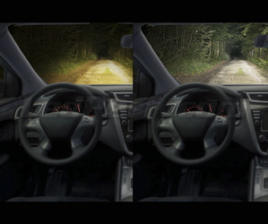 Vergleich vor und nach der Installation der Osram-LEDs H4 XTR, Ansicht aus dem Fahrzeuginneren