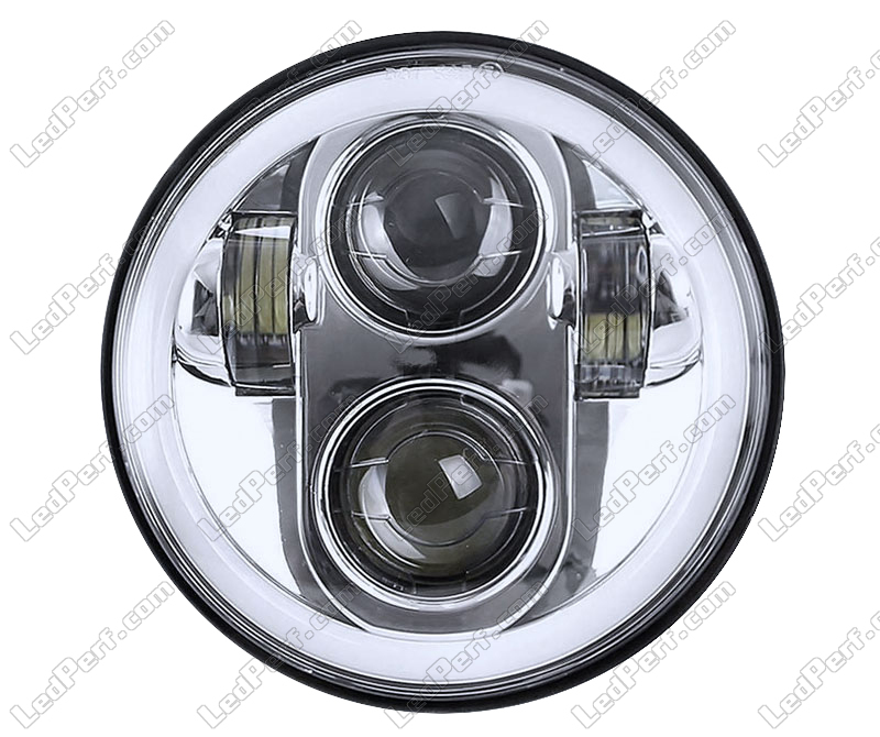 Full LED-Scheinwerferoptik, Chrome , für Motorrad mit Rundscheinwerfer,  5.75 Zoll - Typ 4