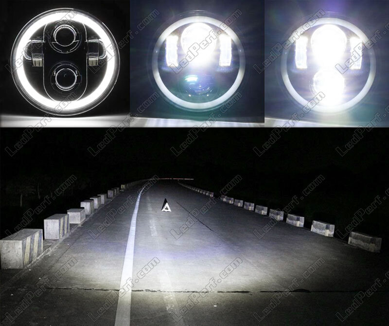 Full LED-Scheinwerferoptik, Chrome , für Motorrad mit Rundscheinwerfer,  5.75 Zoll - Typ 4