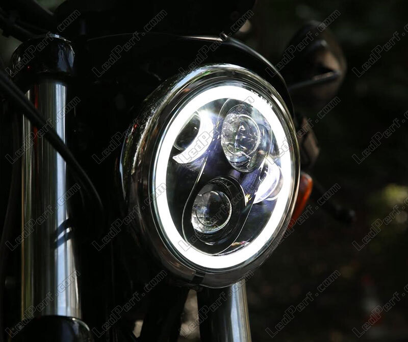 Full LED-Scheinwerferoptik, Chrome , für Motorrad mit Rundscheinwerfer, 5.75  Zoll - Typ 4