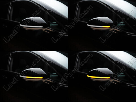 Verschiedene Phasen der Lichtabfolge der dynamischen Osram LEDriving® Blinker für Volkswagen Golf 7 Außenspiegel