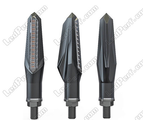 Sequentielle LED-Blinker für Triumph Bonneville Bobber Black aus verschiedenen Blickwinkeln.