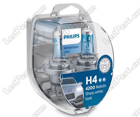 Set mit 2 Scheinwerferlampen H4 Philips WhiteVision ULTRA + Standlichter - 12342WVUSM
