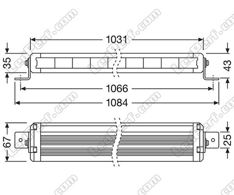 Schema der Abmessungen LED-Light-Bar Osram LEDriving® LIGHTBAR VX1000-CB SM