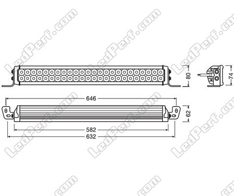 Schema der Abmessungen LED-Light-Bar Osram LEDriving® LIGHTBAR VX500-CB