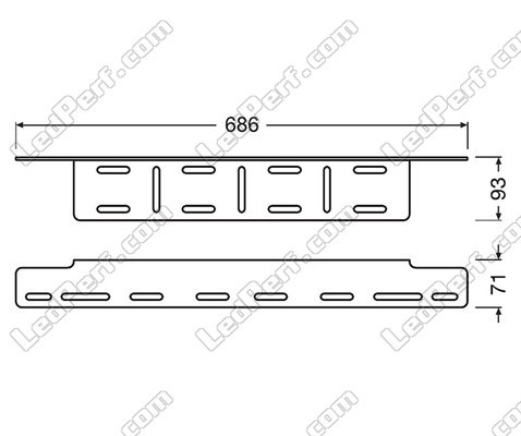 Abmessungen der Halterung Osram LEDriving® LICENSE PLATE BRACKET AX für LED-Light-Bar und LED-Arbeitsscheinwerfer